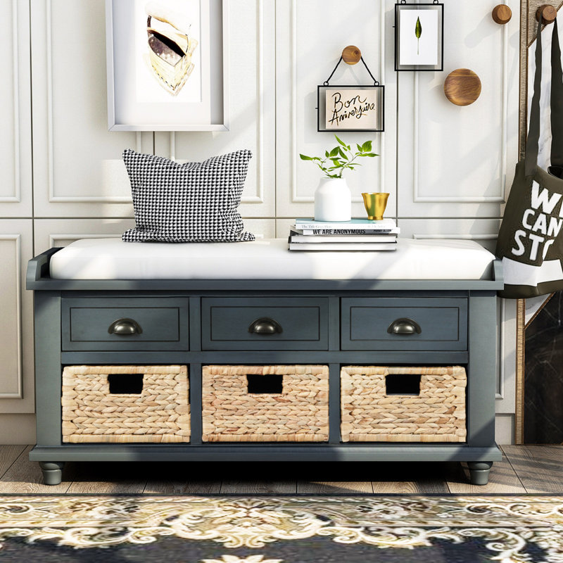 Fluker Drawers Entryway Bench Bedroom Bench Upholstered Storage Bench With Storage Wood Bench Antique Navy